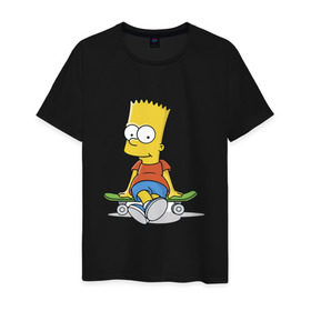 Мужская футболка хлопок с принтом Барт на скейте в Кировске, 100% хлопок | прямой крой, круглый вырез горловины, длина до линии бедер, слегка спущенное плечо. | simpsons | барт симпсон | симпсоны