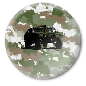 Значок с принтом Jeep в Кировске,  металл | круглая форма, металлическая застежка в виде булавки | Тематика изображения на принте: 23 февраля | hummer | jeep | авто | армейская | армия | внедорожник | военная | джип | камуфляж | милитари | россия | хамер