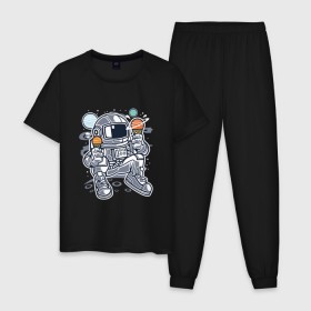 Мужская пижама хлопок с принтом Космонавт с мороженым ( Astron в Кировске, 100% хлопок | брюки и футболка прямого кроя, без карманов, на брюках мягкая резинка на поясе и по низу штанин
 | 
