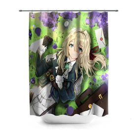 Штора 3D для ванной с принтом Violet Evergarden в Кировске, 100% полиэстер | плотность материала — 100 г/м2. Стандартный размер — 146 см х 180 см. По верхнему краю — пластиковые люверсы для креплений. В комплекте 10 пластиковых колец | anime | violet evergarden | аниме | вайолет эвергарден