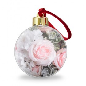 Ёлочный шар с принтом розы в Кировске, Пластик | Диаметр: 77 мм | букет | винтаж | зелень | листья | розовые розы | романтика | цветы