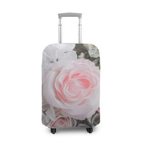 Чехол для чемодана 3D с принтом розы в Кировске, 86% полиэфир, 14% спандекс | двустороннее нанесение принта, прорези для ручек и колес | букет | винтаж | зелень | листья | розовые розы | романтика | цветы
