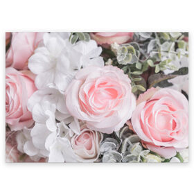 Поздравительная открытка с принтом розы в Кировске, 100% бумага | плотность бумаги 280 г/м2, матовая, на обратной стороне линовка и место для марки
 | букет | винтаж | зелень | листья | розовые розы | романтика | цветы