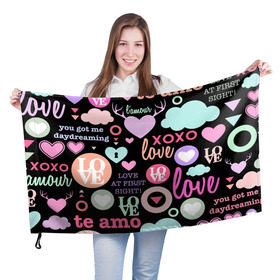 Флаг 3D с принтом Любовь на разных языках в Кировске, 100% полиэстер | плотность ткани — 95 г/м2, размер — 67 х 109 см. Принт наносится с одной стороны | 14 | love | валентин | губы | день | любовь | подарок | поцелуй | сердце | страсть | февраль