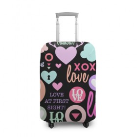 Чехол для чемодана 3D с принтом Любовь на разных языках в Кировске, 86% полиэфир, 14% спандекс | двустороннее нанесение принта, прорези для ручек и колес | 14 | love | валентин | губы | день | любовь | подарок | поцелуй | сердце | страсть | февраль