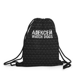 Рюкзак-мешок 3D с принтом Алексей Watch Dogs в Кировске, 100% полиэстер | плотность ткани — 200 г/м2, размер — 35 х 45 см; лямки — толстые шнурки, застежка на шнуровке, без карманов и подкладки | алексей | алеша | леша