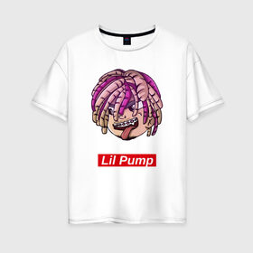 Женская футболка хлопок Oversize с принтом Lil Pump в Кировске, 100% хлопок | свободный крой, круглый ворот, спущенный рукав, длина до линии бедер
 | face | gang | lil | pump | rap | качер | лил | маленький | насос | памп | репер | рэпер | рэппер | с дредами