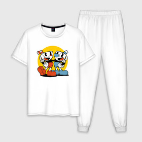 Мужская пижама хлопок с принтом Cuphead в Кировске, 100% хлопок | брюки и футболка прямого кроя, без карманов, на брюках мягкая резинка на поясе и по низу штанин
 | cuphead | капхед | компьтерная игра