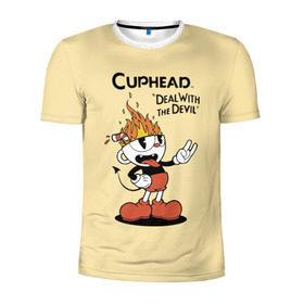 Мужская футболка 3D спортивная с принтом Cuphead в Кировске, 100% полиэстер с улучшенными характеристиками | приталенный силуэт, круглая горловина, широкие плечи, сужается к линии бедра | 