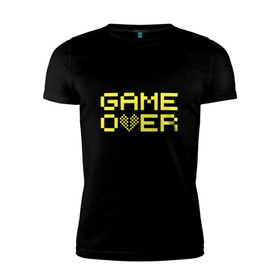Мужская футболка премиум с принтом Game Over yellow в Кировске, 92% хлопок, 8% лайкра | приталенный силуэт, круглый вырез ворота, длина до линии бедра, короткий рукав | 