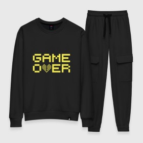 Женский костюм хлопок с принтом Game Over yellow в Кировске, 100% хлопок | на свитшоте круглая горловина, мягкая резинка по низу. Брюки заужены к низу, на них два вида карманов: два 