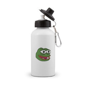 Бутылка спортивная с принтом Pepe frog в Кировске, металл | емкость — 500 мл, в комплекте две пластиковые крышки и карабин для крепления | Тематика изображения на принте: meme pepe мем прикол лягушка