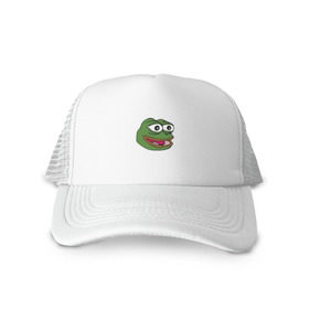 Кепка тракер с сеткой с принтом Pepe frog в Кировске, трикотажное полотно; задняя часть — сетка | длинный козырек, универсальный размер, пластиковая застежка | Тематика изображения на принте: meme pepe мем прикол лягушка