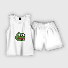 Детская пижама с шортами хлопок с принтом Pepe frog в Кировске,  |  | Тематика изображения на принте: meme pepe мем прикол лягушка