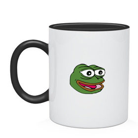 Кружка двухцветная с принтом Pepe frog в Кировске, керамика | объем — 330 мл, диаметр — 80 мм. Цветная ручка и кайма сверху, в некоторых цветах — вся внутренняя часть | Тематика изображения на принте: meme pepe мем прикол лягушка