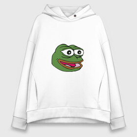 Женское худи Oversize хлопок с принтом Pepe frog в Кировске, френч-терри — 70% хлопок, 30% полиэстер. Мягкий теплый начес внутри —100% хлопок | боковые карманы, эластичные манжеты и нижняя кромка, капюшон на магнитной кнопке | Тематика изображения на принте: meme pepe мем прикол лягушка