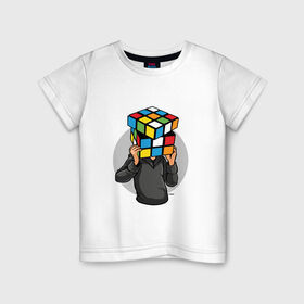 Детская футболка хлопок с принтом ГОЛОВОЛОМКА в Кировске, 100% хлопок | круглый вырез горловины, полуприлегающий силуэт, длина до линии бедер | Тематика изображения на принте: голова | кубик рубика
