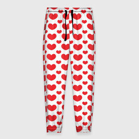 Мужские брюки 3D с принтом Красные сердечки в Кировске, 100% полиэстер | манжеты по низу, эластичный пояс регулируется шнурком, по бокам два кармана без застежек, внутренняя часть кармана из мелкой сетки | 
