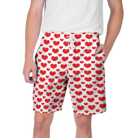 Мужские шорты 3D с принтом Красные сердечки в Кировске,  полиэстер 100% | прямой крой, два кармана без застежек по бокам. Мягкая трикотажная резинка на поясе, внутри которой широкие завязки. Длина чуть выше колен | 