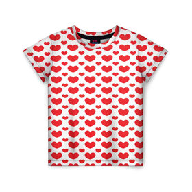 Детская футболка 3D с принтом Красные сердечки в Кировске, 100% гипоаллергенный полиэфир | прямой крой, круглый вырез горловины, длина до линии бедер, чуть спущенное плечо, ткань немного тянется | 