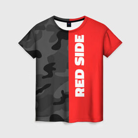 Женская футболка 3D с принтом Military Red Side в Кировске, 100% полиэфир ( синтетическое хлопкоподобное полотно) | прямой крой, круглый вырез горловины, длина до линии бедер | военный | камуфляж | красный | мода | стиль | тренд