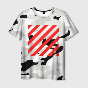 Мужская футболка 3D с принтом Military Gray Red Lines в Кировске, 100% полиэфир | прямой крой, круглый вырез горловины, длина до линии бедер | военный | камуфляж | мода | стиль | тренд