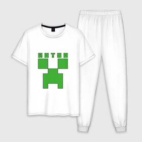 Мужская пижама хлопок с принтом Антон - Minecraft в Кировске, 100% хлопок | брюки и футболка прямого кроя, без карманов, на брюках мягкая резинка на поясе и по низу штанин
 | Тематика изображения на принте: 