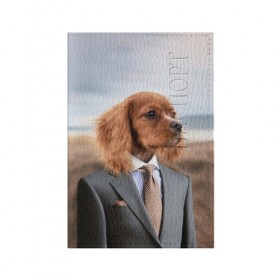 Обложка для паспорта матовая кожа с принтом Собака в костюме в Кировске, натуральная матовая кожа | размер 19,3 х 13,7 см; прозрачные пластиковые крепления | Тематика изображения на принте: dog | животные | пёс | собака