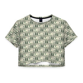 Женская футболка 3D укороченная с принтом Доллары в Кировске, 100% полиэстер | круглая горловина, длина футболки до линии талии, рукава с отворотами | dollars | money | usa | деньги | доллар | паттерн | сша