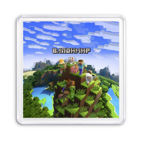 Магнит 55*55 с принтом Владимир - Minecraft в Кировске, Пластик | Размер: 65*65 мм; Размер печати: 55*55 мм | minecraft | владимир | вова | вовка | вовчик | володя | добывать | игра | игрушка | имя | компьютерная | кубики | майкрафт | майн крафт | майнкрафт | пиксели | пиксель | ремесло | с именем | шахта