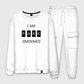 Мужской костюм хлопок с принтом BTS I am Park Jiminned в Кировске, 100% хлопок | на свитшоте круглая горловина, мягкая резинка по низу. Брюки заужены к низу, на них два вида карманов: два “обычных” по бокам и два объемных, с клапанами, расположенные ниже линии бедра. Брюки с мягкой трикотажной резинкой на поясе и по низу штанин. В поясе для дополнительного комфорта — широкие завязки | bangtan | bangtan boys | bangtan sonyeondan | bts | bts jimin | jimin | k pop | park jimin | арми | бантан | бтс | бтс арми | бтс чимин | к поп | кей поп | пак чимин | чимин