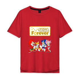 Мужская футболка хлопок Oversize с принтом Sega Forever в Кировске, 100% хлопок | свободный крой, круглый ворот, “спинка” длиннее передней части | knuckles | sonic | tails | наклз | сега | соник | тейлз