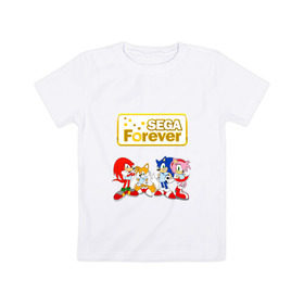 Детская футболка хлопок с принтом Sega Forever в Кировске, 100% хлопок | круглый вырез горловины, полуприлегающий силуэт, длина до линии бедер | knuckles | sonic | tails | наклз | сега | соник | тейлз