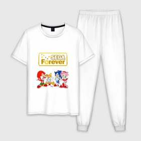 Мужская пижама хлопок с принтом Sega Forever в Кировске, 100% хлопок | брюки и футболка прямого кроя, без карманов, на брюках мягкая резинка на поясе и по низу штанин
 | knuckles | sonic | tails | наклз | сега | соник | тейлз