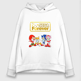 Женское худи Oversize хлопок с принтом Sega Forever в Кировске, френч-терри — 70% хлопок, 30% полиэстер. Мягкий теплый начес внутри —100% хлопок | боковые карманы, эластичные манжеты и нижняя кромка, капюшон на магнитной кнопке | knuckles | sonic | tails | наклз | сега | соник | тейлз