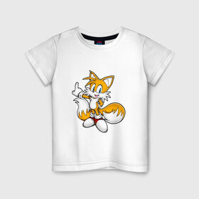 Детская футболка хлопок с принтом Tails в Кировске, 100% хлопок | круглый вырез горловины, полуприлегающий силуэт, длина до линии бедер | sonic | соник | тейлс