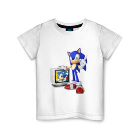 Детская футболка хлопок с принтом Sonic в Кировске, 100% хлопок | круглый вырез горловины, полуприлегающий силуэт, длина до линии бедер | Тематика изображения на принте: sega | сега | соник