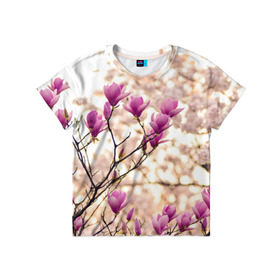 Детская футболка 3D с принтом Сакура в Кировске, 100% гипоаллергенный полиэфир | прямой крой, круглый вырез горловины, длина до линии бедер, чуть спущенное плечо, ткань немного тянется | деревья | красота | небо | природа | сакура | цветение | цветы | япония