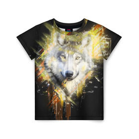Детская футболка 3D с принтом Волк в Кировске, 100% гипоаллергенный полиэфир | прямой крой, круглый вырез горловины, длина до линии бедер, чуть спущенное плечо, ткань немного тянется | Тематика изображения на принте: волк | геометрия | животные | природа | серый | собака | хищник