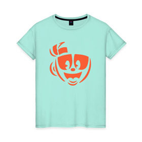 Женская футболка хлопок с принтом Кружка в Кировске, 100% хлопок | прямой крой, круглый вырез горловины, длина до линии бедер, слегка спущенное плечо | 