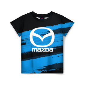 Детская футболка 3D с принтом Mazda MOTORs Blue в Кировске, 100% гипоаллергенный полиэфир | прямой крой, круглый вырез горловины, длина до линии бедер, чуть спущенное плечо, ткань немного тянется | Тематика изображения на принте: 