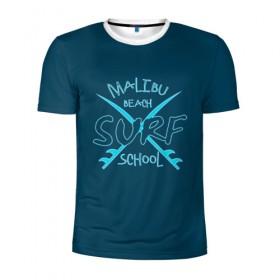 Мужская футболка 3D спортивная с принтом Школа серфинга в Кировске, 100% полиэстер с улучшенными характеристиками | приталенный силуэт, круглая горловина, широкие плечи, сужается к линии бедра | волна | доска | малибу | море | океан | отдыx | пляж | серфинг | синий | экстрим