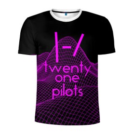 Мужская футболка 3D спортивная с принтом twenty one pilots neon music в Кировске, 100% полиэстер с улучшенными характеристиками | приталенный силуэт, круглая горловина, широкие плечи, сужается к линии бедра | Тематика изображения на принте: группа | инди поп | синти поп