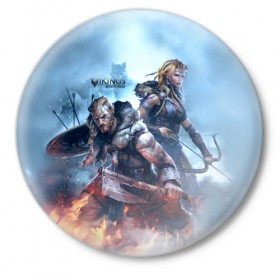Значок с принтом Vikings в Кировске,  металл | круглая форма, металлическая застежка в виде булавки | 
