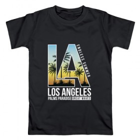 Мужская футболка хлопок с принтом Лос Анджелес в Кировске, 100% хлопок | прямой крой, круглый вырез горловины, длина до линии бедер, слегка спущенное плечо. | la | для отпуска | калифорния | клуб | лето | лос анджелес | отпуск | приключение | путешествие | серф | серфинг | сша | туризм