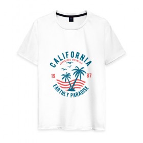 Мужская футболка хлопок с принтом Калифорния в Кировске, 100% хлопок | прямой крой, круглый вырез горловины, длина до линии бедер, слегка спущенное плечо. | для отпуска | калифорния | клуб | лето | отпуск | парадайз | приключение | путешествие | серф | серфинг | сша | туризм