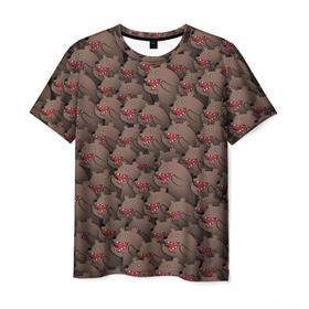 Мужская футболка 3D с принтом Медведи мемы в Кировске, 100% полиэфир | прямой крой, круглый вырез горловины, длина до линии бедер | Тематика изображения на принте: из кустов | комикс | коричневый | медведь | мем | мишки | паттерн | толпа