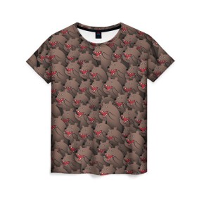 Женская футболка 3D с принтом Медведи мемы в Кировске, 100% полиэфир ( синтетическое хлопкоподобное полотно) | прямой крой, круглый вырез горловины, длина до линии бедер | из кустов | комикс | коричневый | медведь | мем | мишки | паттерн | толпа