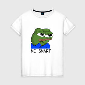 Женская футболка хлопок с принтом me smart в Кировске, 100% хлопок | прямой крой, круглый вырез горловины, длина до линии бедер, слегка спущенное плечо | грустная лягушка мем