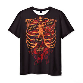 Мужская футболка 3D с принтом Человеческий скелет в Кировске, 100% полиэфир | прямой крой, круглый вырез горловины, длина до линии бедер | 3d скелет | кости | легкие | органы | ребра | сердце | скелет | человек